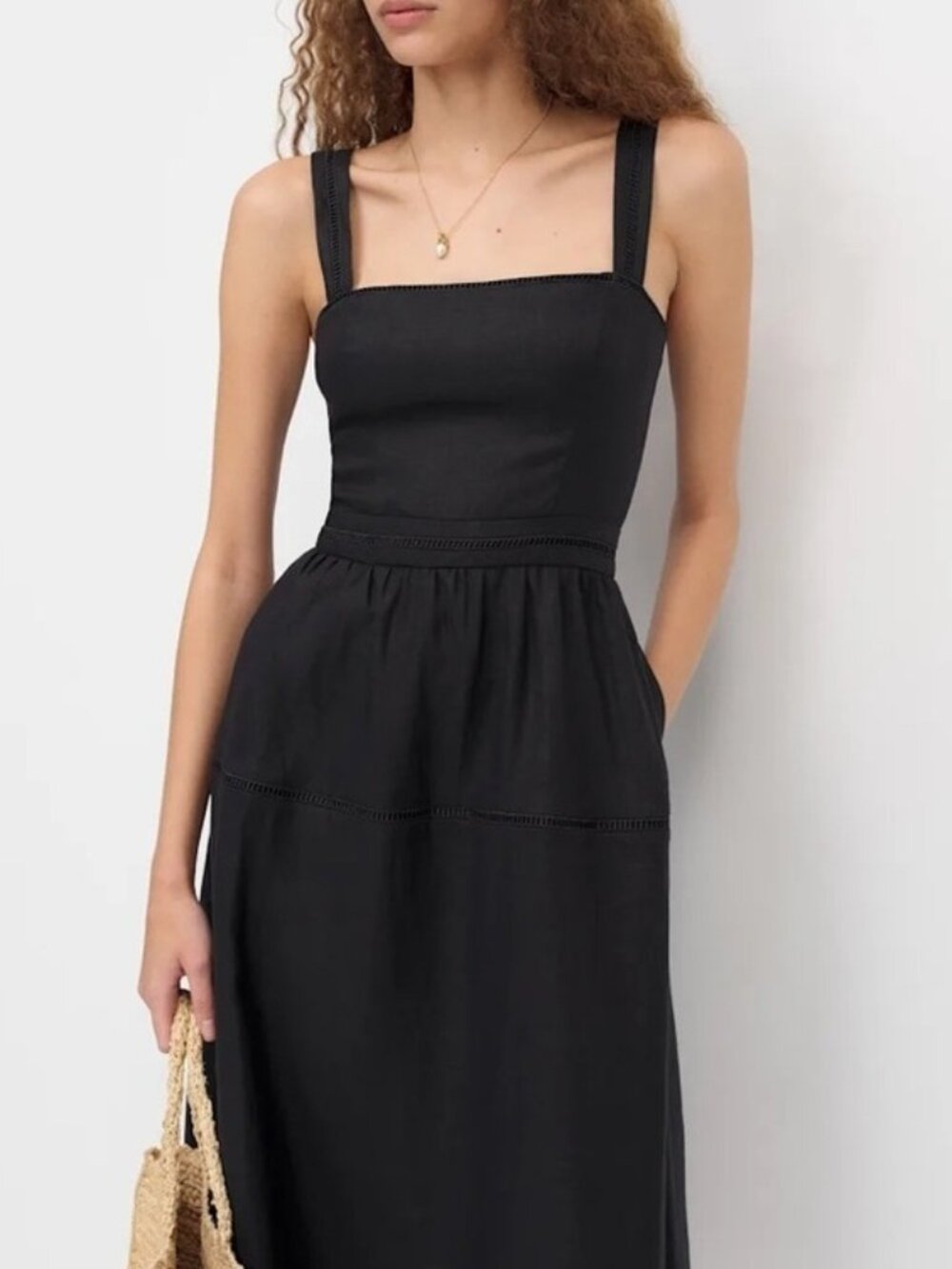 NEW Reformation Everett Sleeveless Linen Embroidered Midi Dress | US 6 UK 10 - Picture 2 of 15